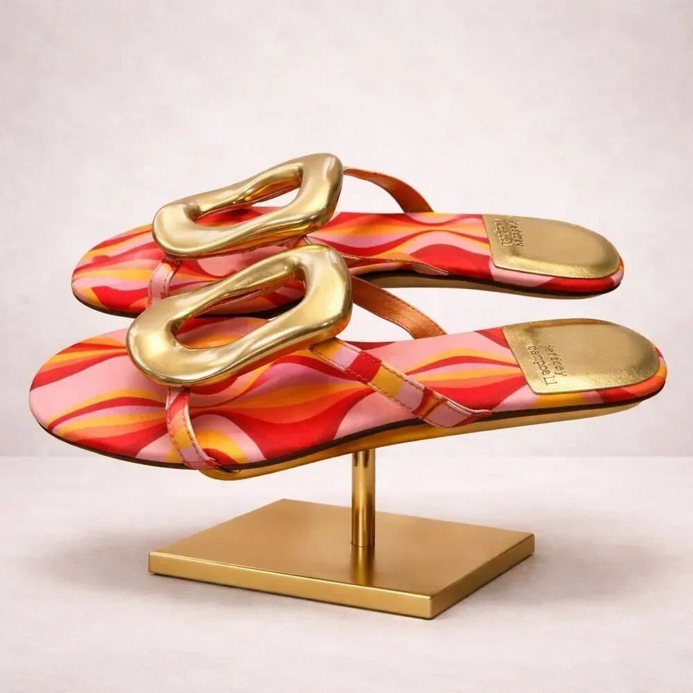 New Jeffrey Campbell Linques Women’s Pink Red Retro Wave Slide Sandals 8.5